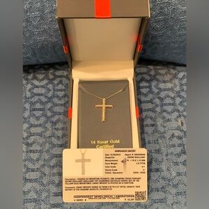 14k Yellow Gold 1/2 ct Cross. 18”  Yellow gold box chain. Certified W/appraisal